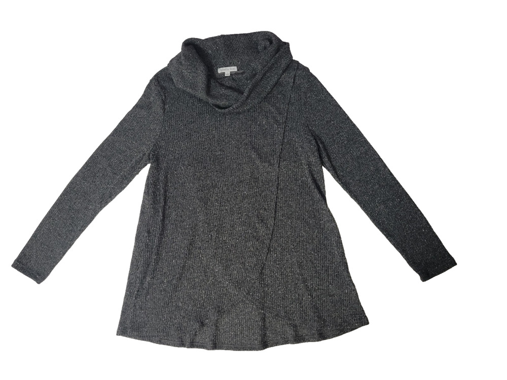 Ophelia Roe Womens L NWT Gray Shimmer Cowl Neck Tunic Sweater Long Sleeve
